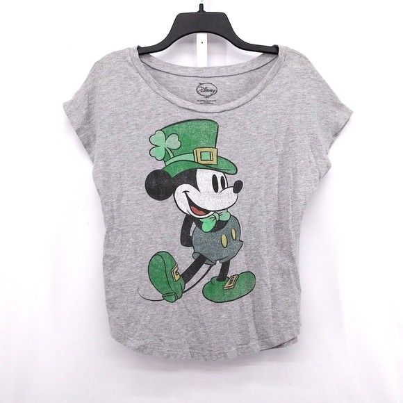 Disney Womens Large Mickey St. Patrick Gray Short Sleeve T-Shirt - Picture 1 of 6